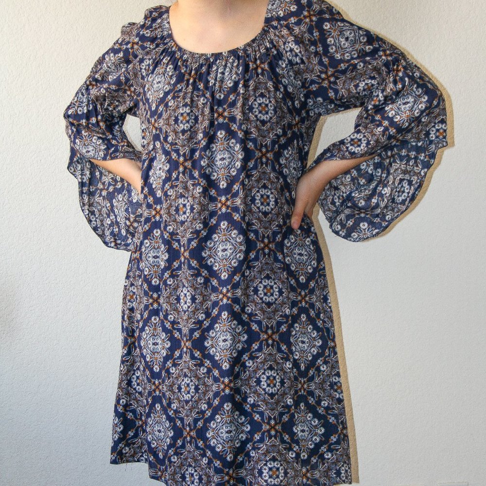 Super Comfortable Boho Chic Dress, Geometric Design, 100% Rayon, Made in the USA